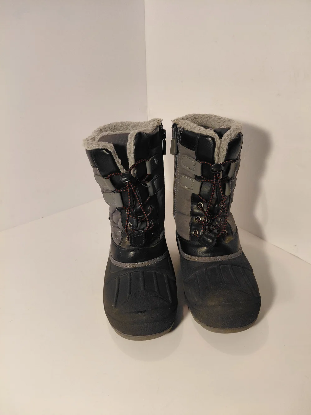 Kids Grey Winter Snow Boots with Sherpa Lining